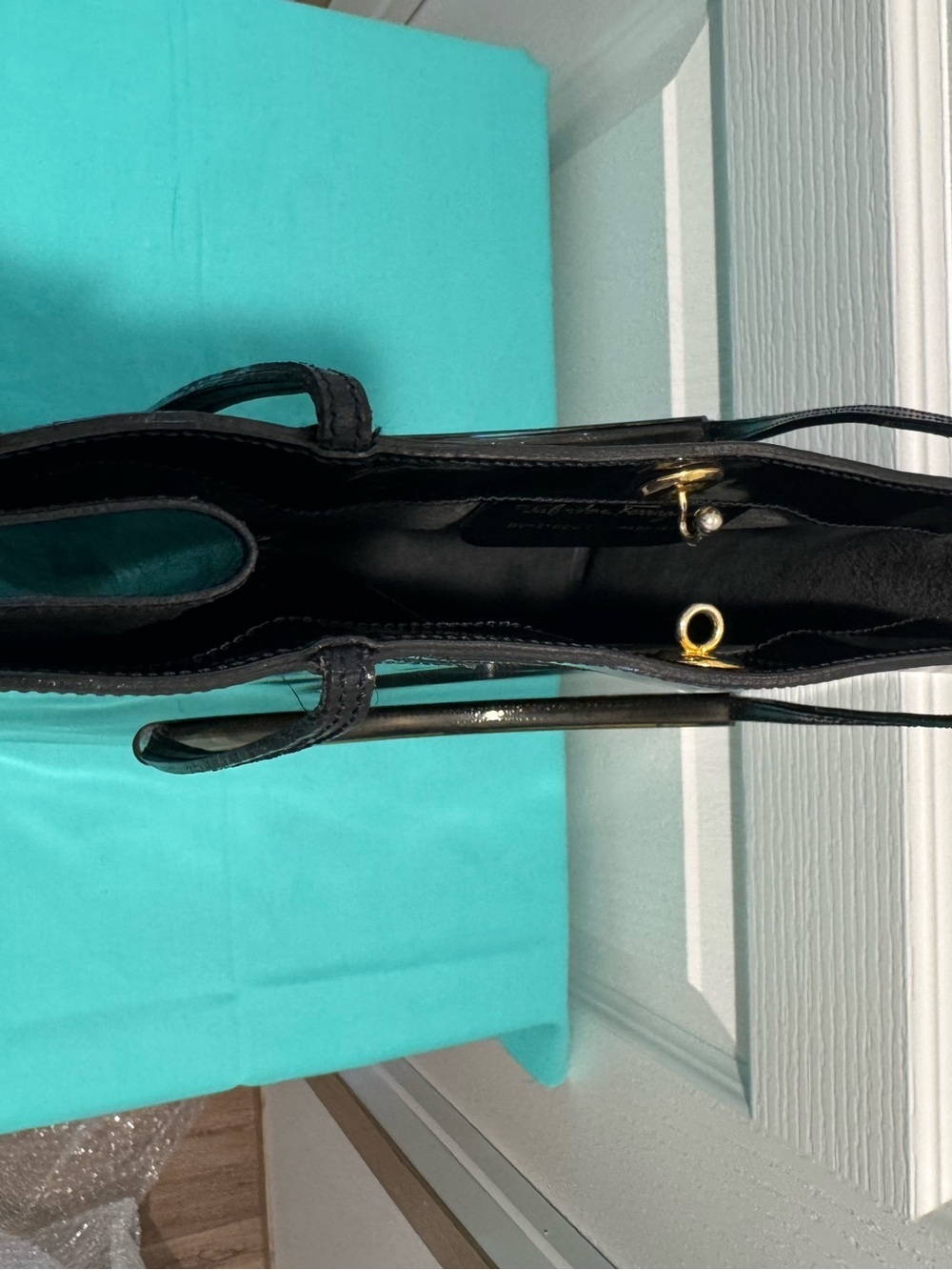 Salvatore Ferragamo Glossy Black Patent Tote with Matching Pouch - Picture 10 of 13